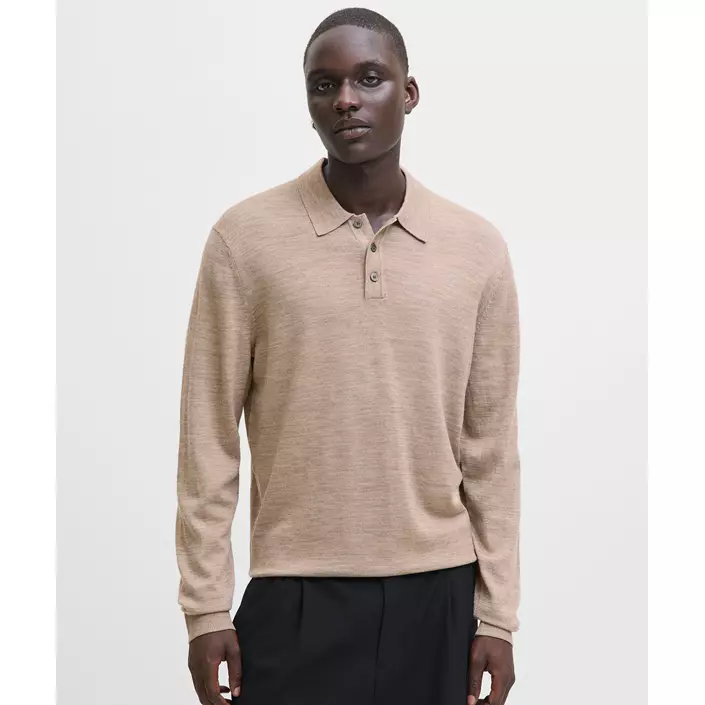 Jack & Jones Premium JPRBLAMERINO stickad tröja med merinoull, Greige Melange, large image number 1