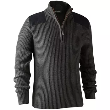 Deerhunter Rogaland stickad collegetröja/ sweatshirt half-zip, Dark Grey Melange