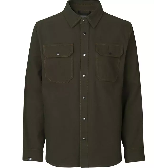 ID Modern fit langærmet flannelsskjorte, Oliven, large image number 0