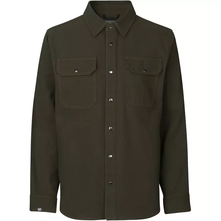 ID Modern fit langærmet flannelsskjorte, Oliven, large image number 0