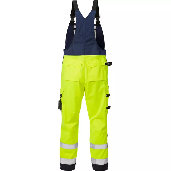 Fristads bib and brace trousers 1015, Hi-vis Yellow/Marine, large image number 1