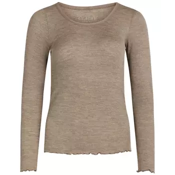 Claire Woman långärmad T-shirt med merinoull dam, Taupe melange