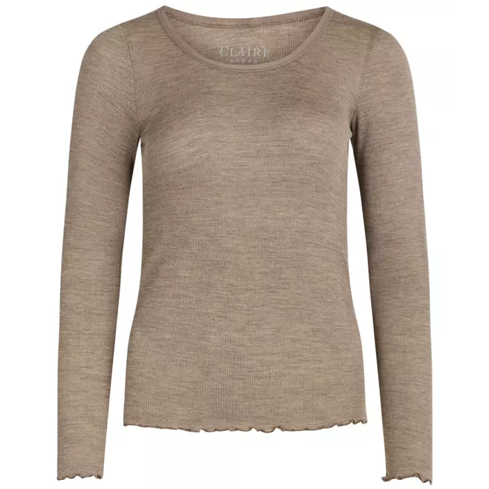 Claire Woman dame langermet T-shirt med merinoull, Taupe melange, large image number 0