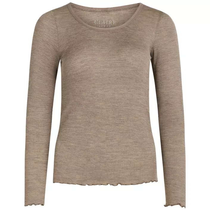 Claire Woman långärmad T-shirt med merinoull dam, Taupe melange, large image number 0