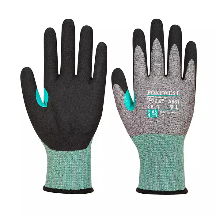 Portwest A661 cut protection gloves Cut E, Black/Grey/Green, large image number 0