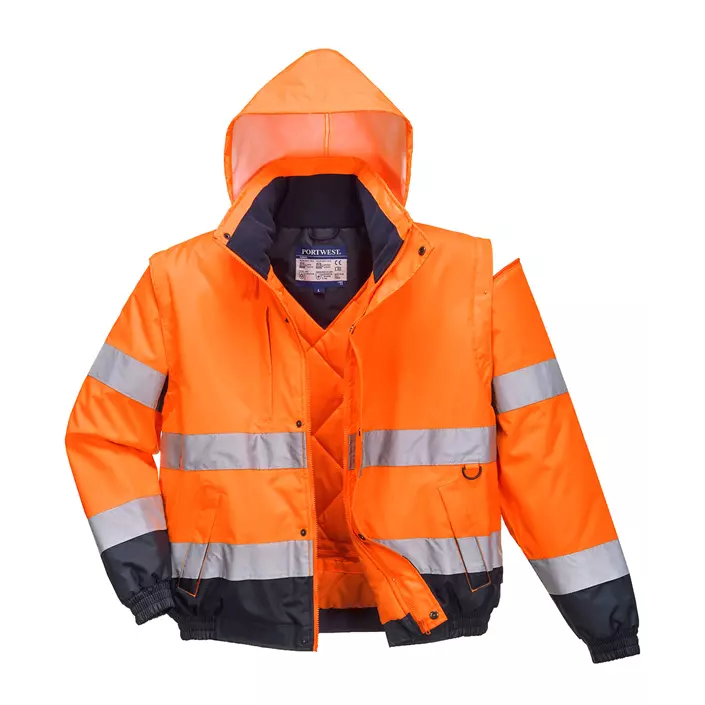 Portwest 2-in-1 pilot jacket, Hi-vis Orange/Marine, large image number 0