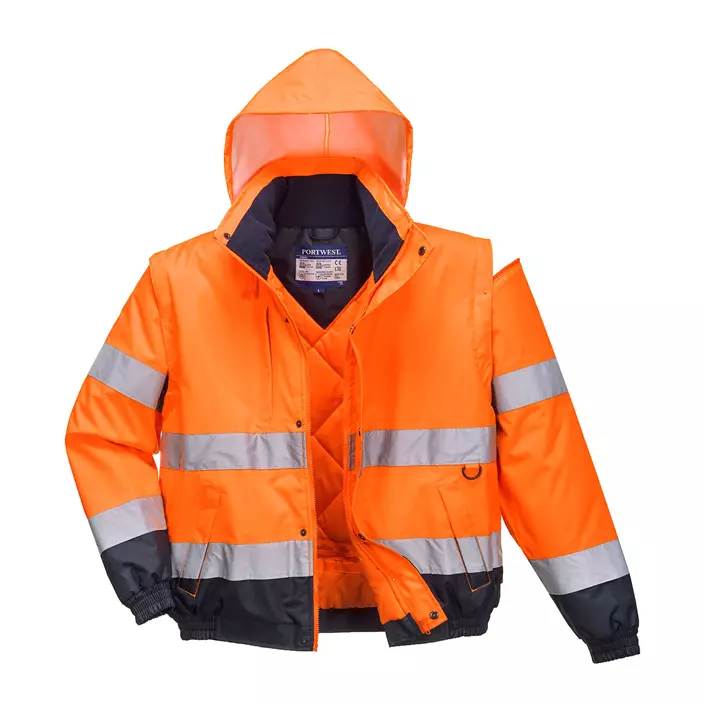 Portwest 2-in-1 pilot jacket, Hi-vis Orange/Marine, large image number 0