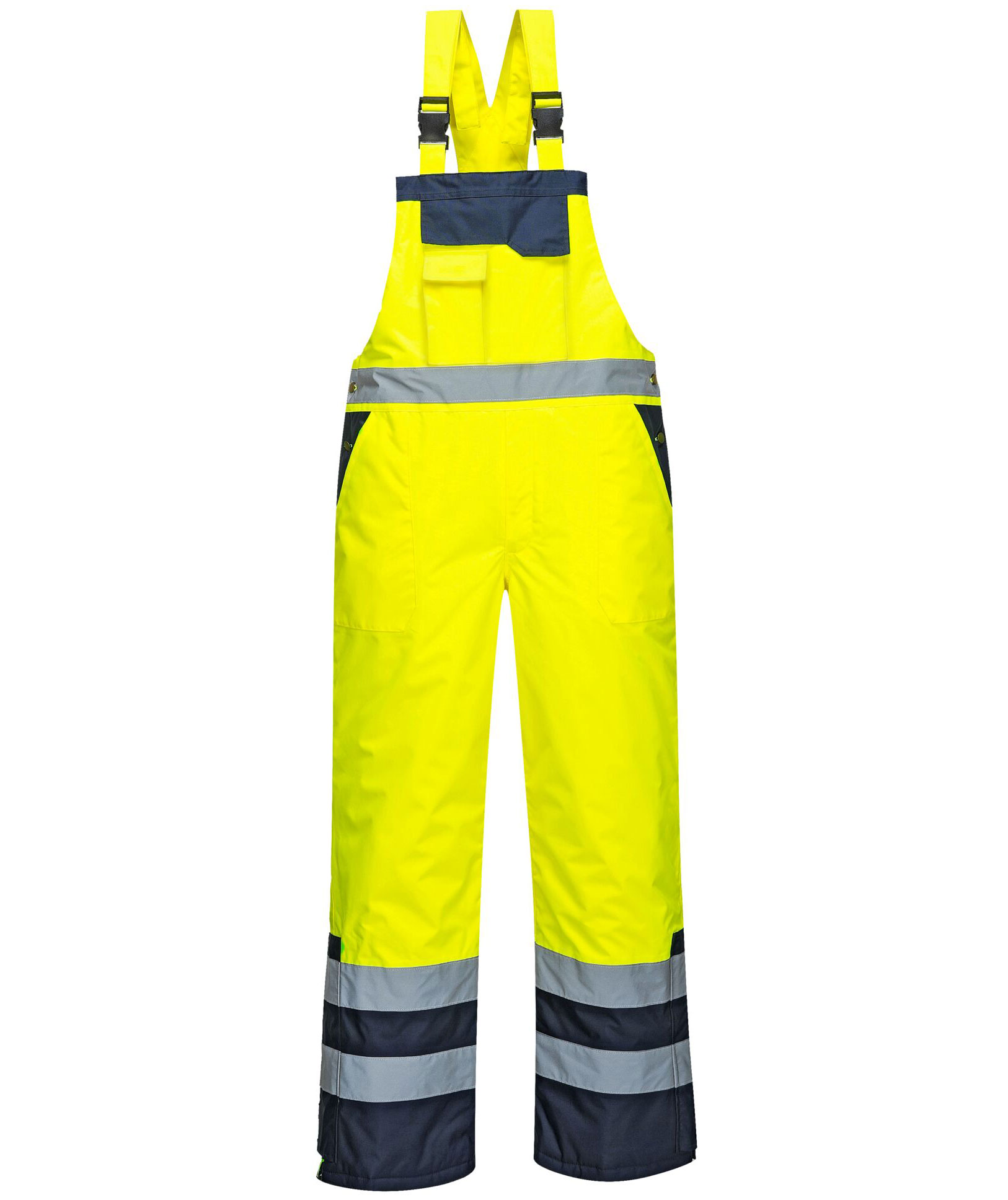 Portwest lined bib and brace, Hi-Vis Yellow