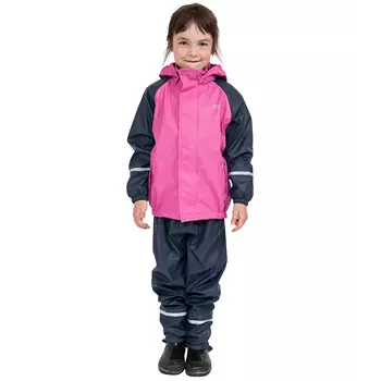 Elka regnsett med fleecefor for barn, Navy/Pink