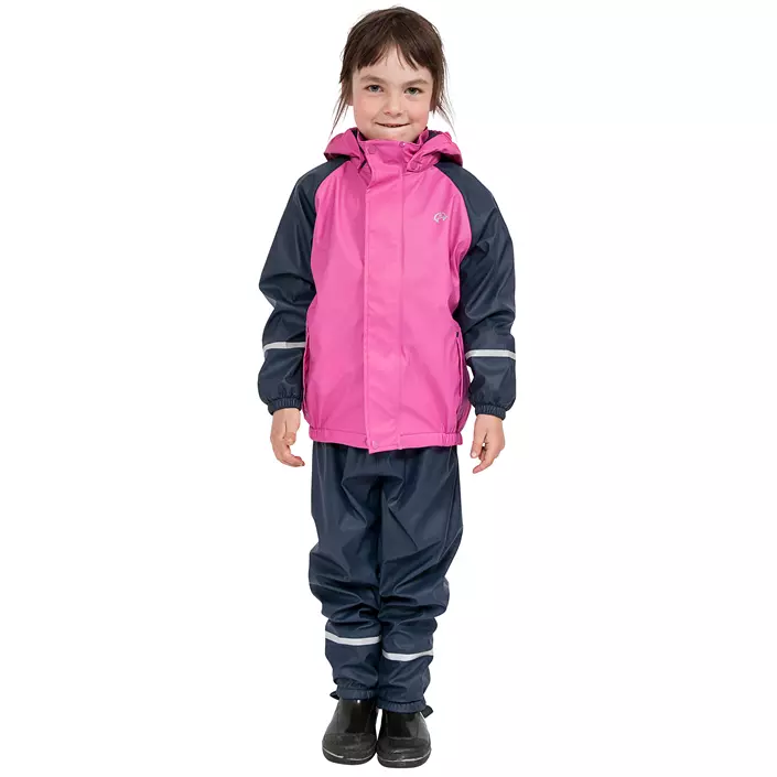Elka regnsæt med fleecefor til børn, Navy/Pink, large image number 1