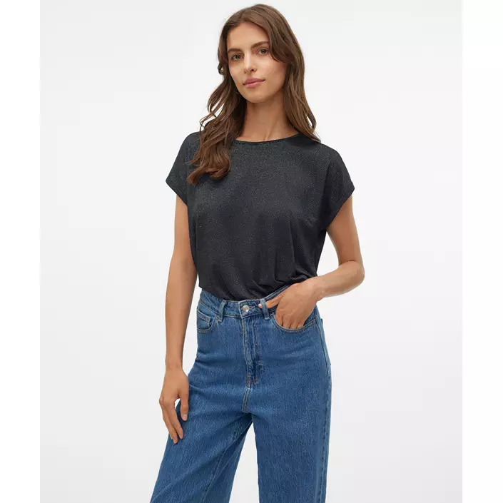 Vero Moda VMLAVA GLITTER dame T-shirt, Black/Silver Lurex, large image number 5