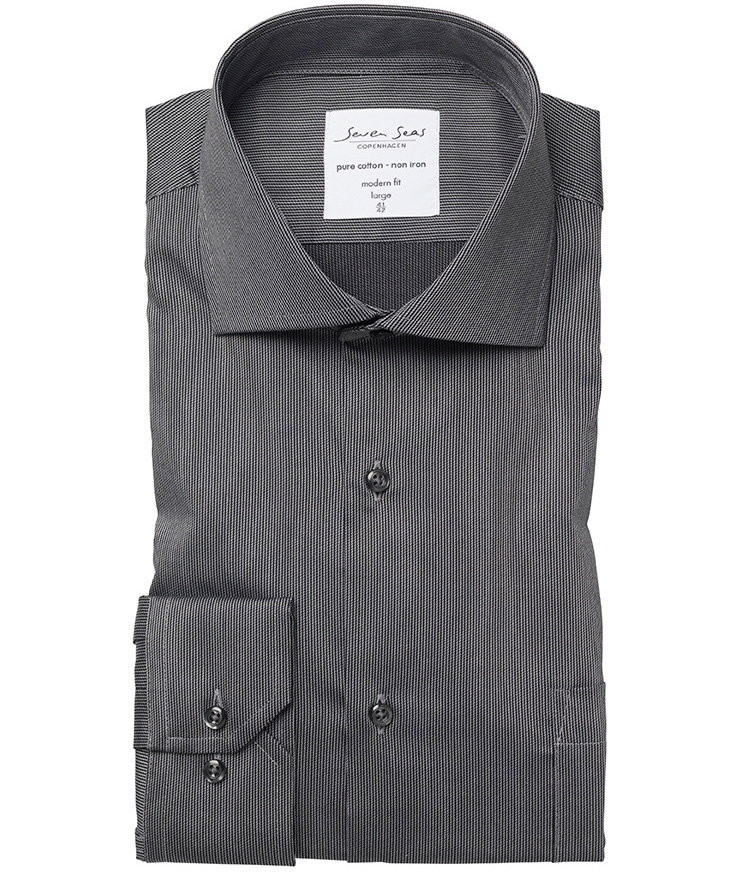 Seven Seas Fine Twill California modern fit skjorte, M&oslash;rkegr&aring;, large image number 4