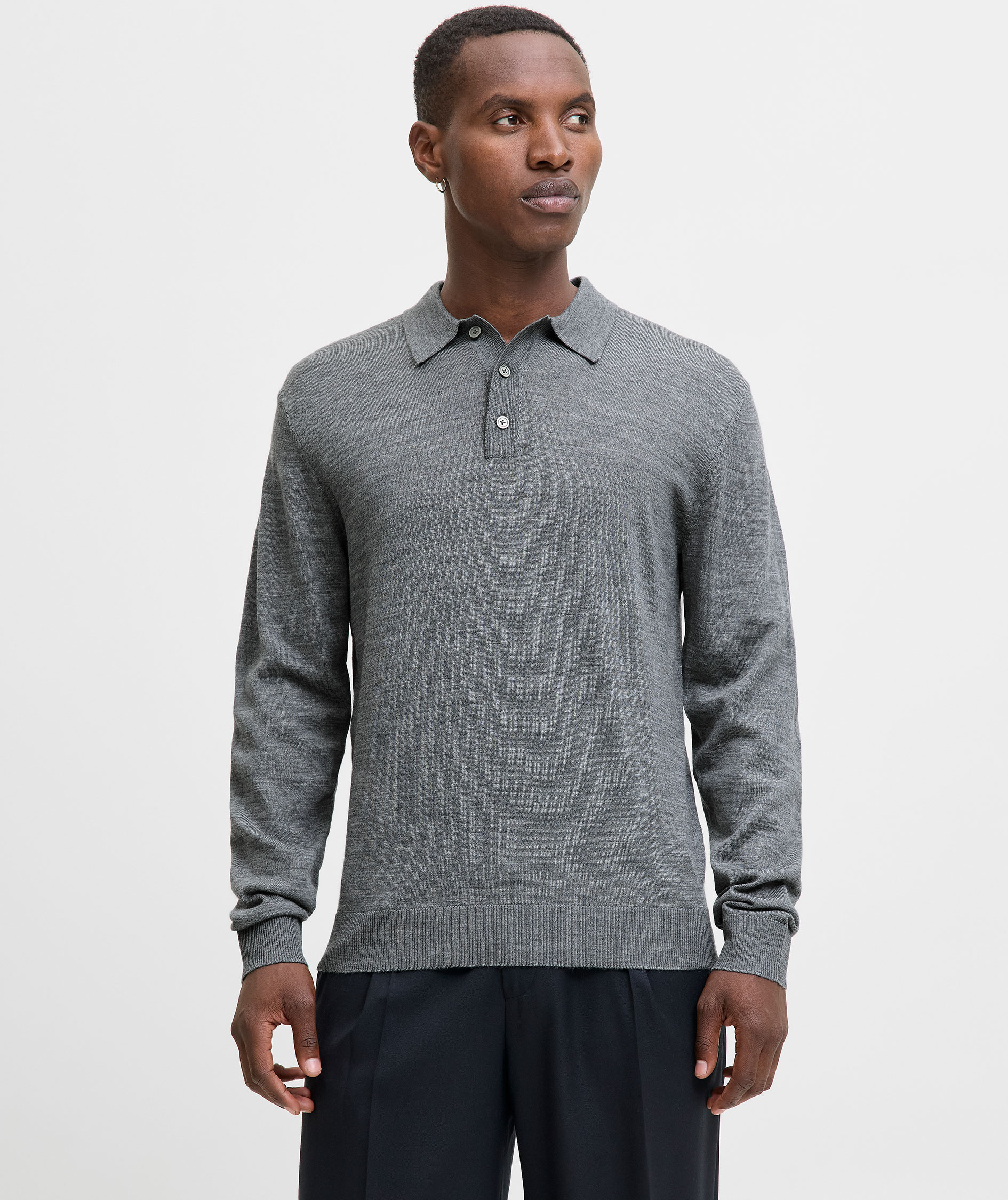 Jack & Jones Premium JPRBLAMERINO knitted polo with merino wool, Medium Grey Melange, large image number 4