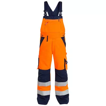 Engel work bib and brace trousers, Hi-vis Orange/Marine