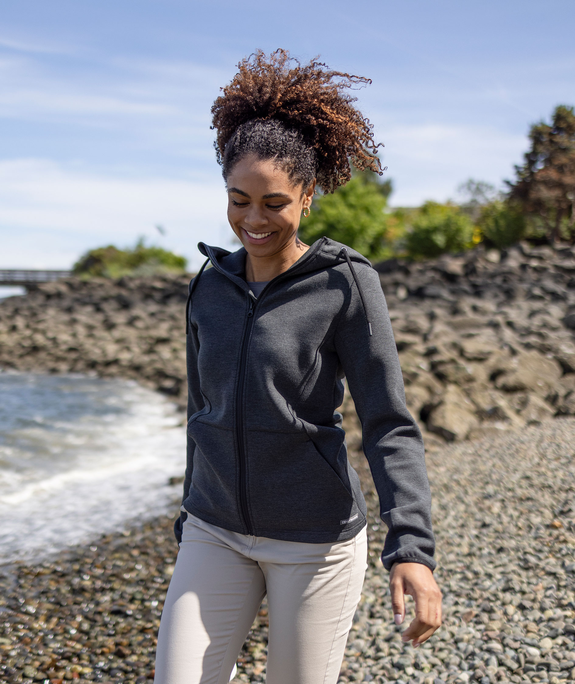 Cutter & Buck Pemberton women's Hood Zip, Anthracite melange, large image number 1