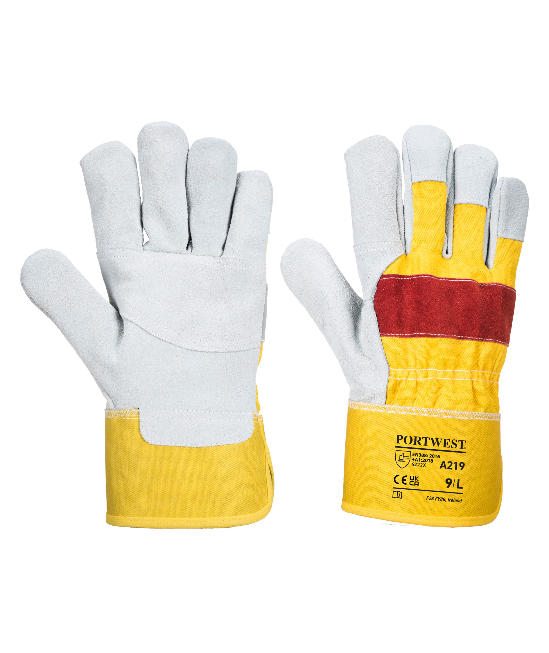 Portwest A219 Chrom Rigger arbetshandskar, R&ouml;d/Gul
