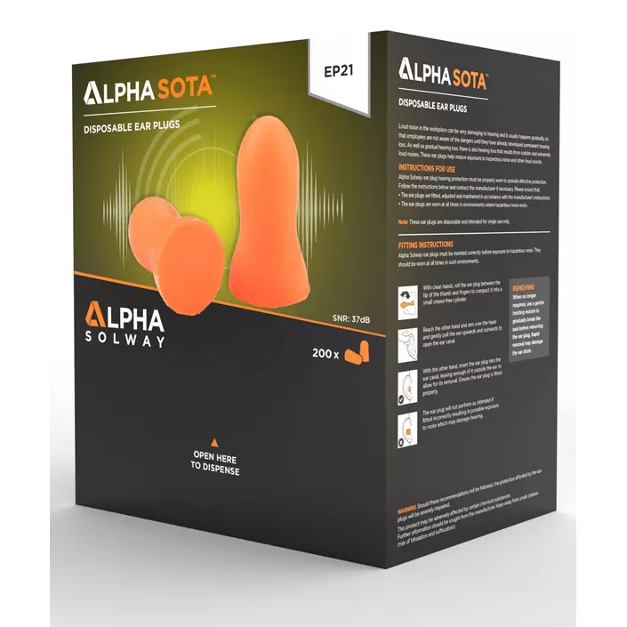 Alpha Sota EP21 PU foam ear plugs, 200 pairs, Orange, Orange, large image number 0