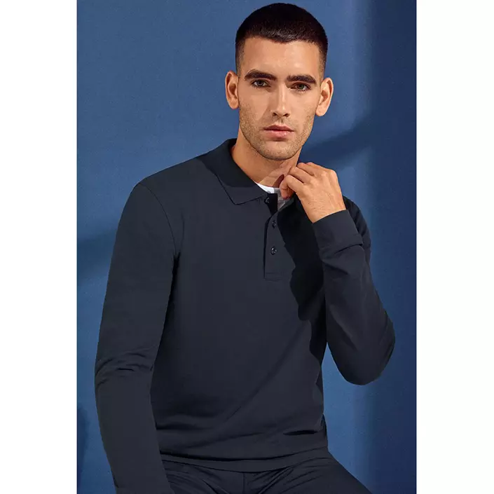 ID long-sleeved polo shirt with stretch, Navy, large image number 1