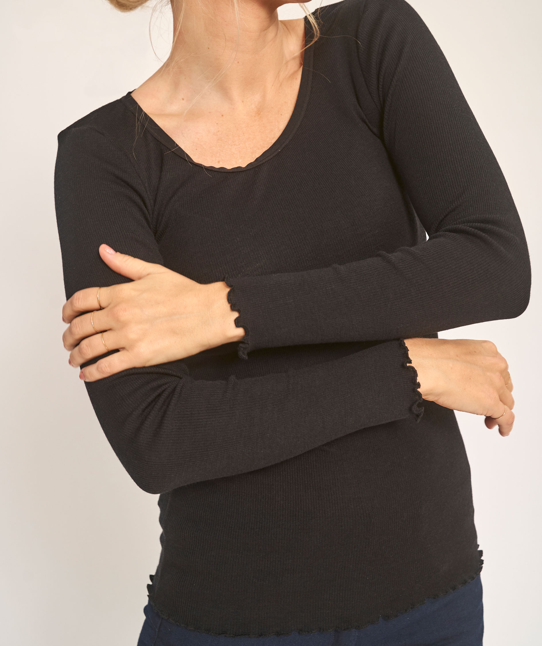 Claire Woman dame lang&aelig;rmet T-shirt med merinould, Sort, large image number 4