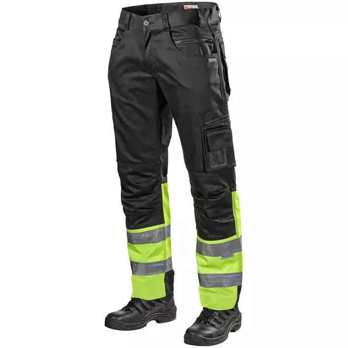 L.Brador arbejdsbukser 127PB, Sort/Hi-Vis Gul, large image number 0