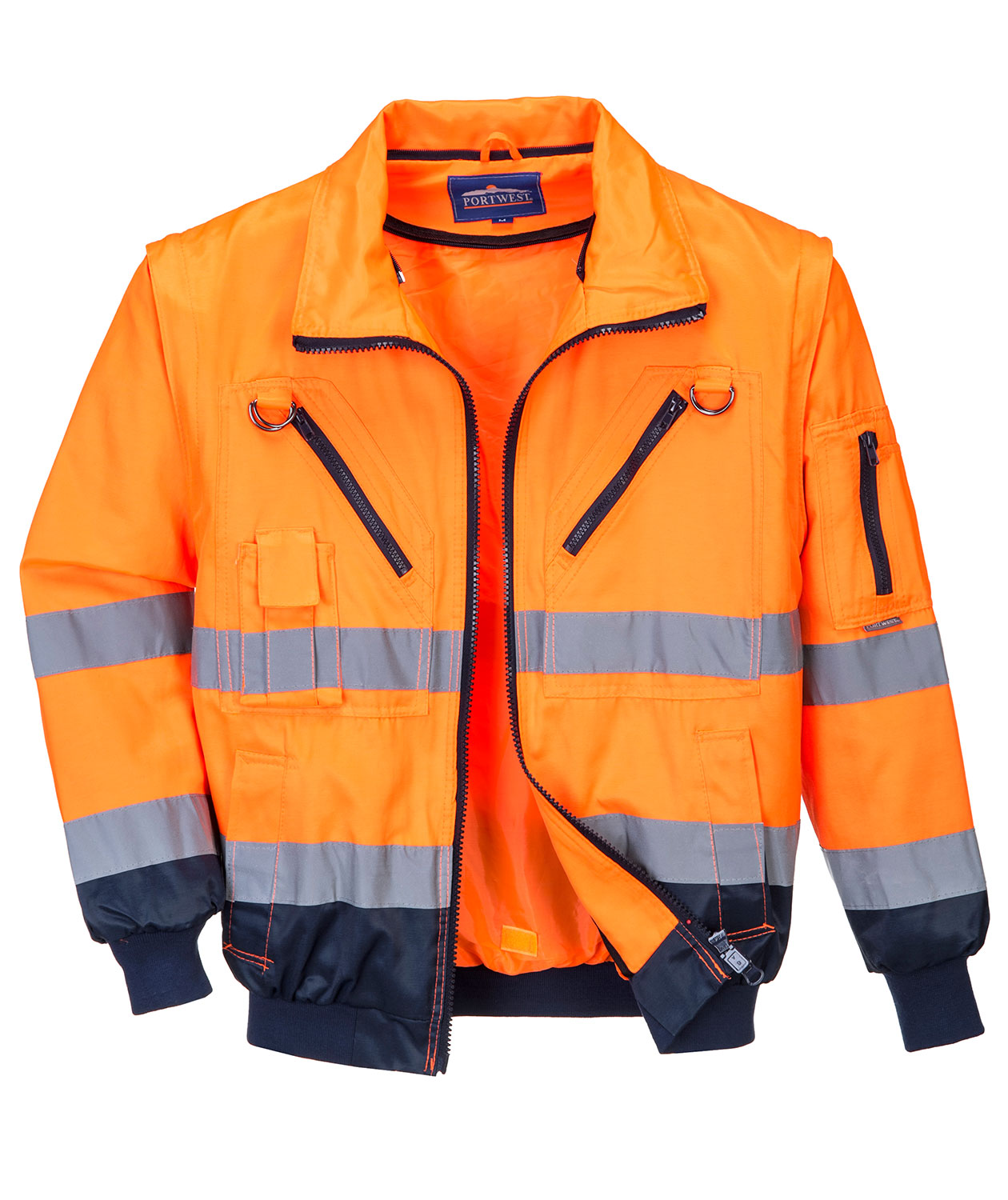 Portwest 3-in-1 pilot jacket, Hi-vis Orange/Marine, large image number 2