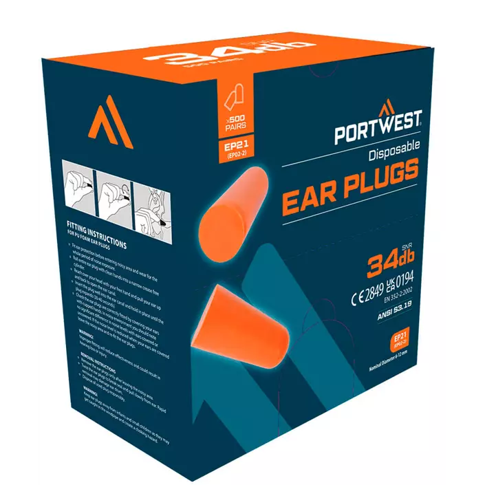 Portwest EP21 PU foam ear plugs, refilll 500 pairs, Orange, Orange, large image number 0