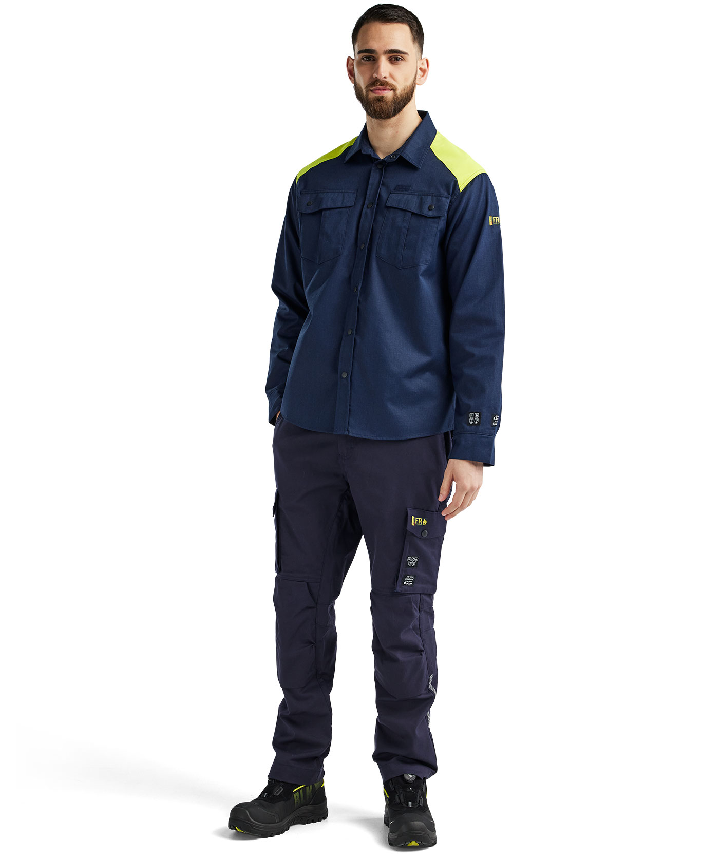 Bl&aring;kl&auml;der FR work shirt, Marine/Hi-Vis yellow