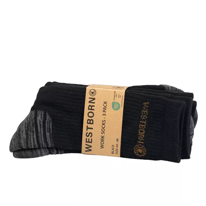 Westborn 3-pack arbetsstrumpor, Svart/Grå, large image number 1