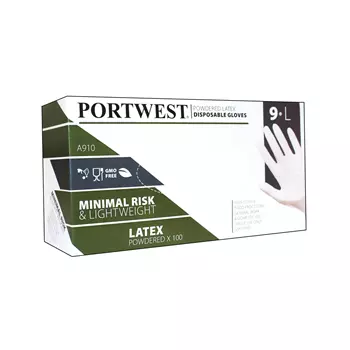 Portwest A910 engangshandsker/latexhandsker med pudder 100 stk., Hvid