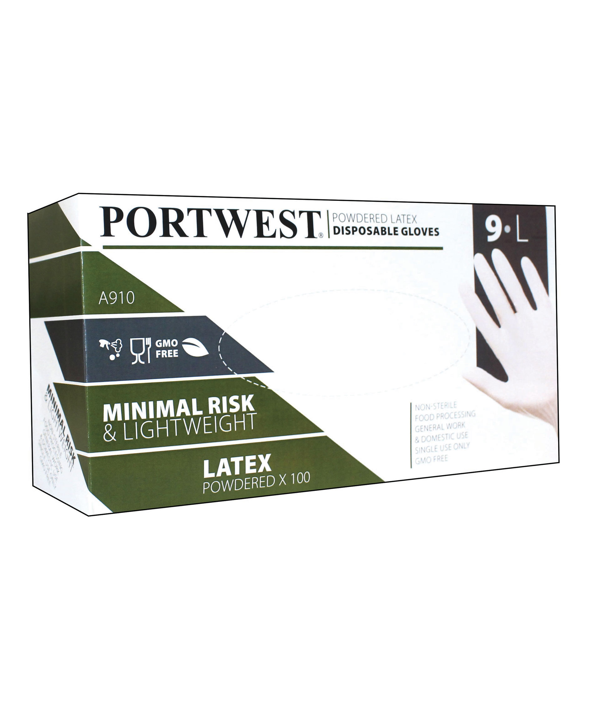 Portwest Portwes A910 latex eng&aring;ngshandskar med puder 100 st., Vit