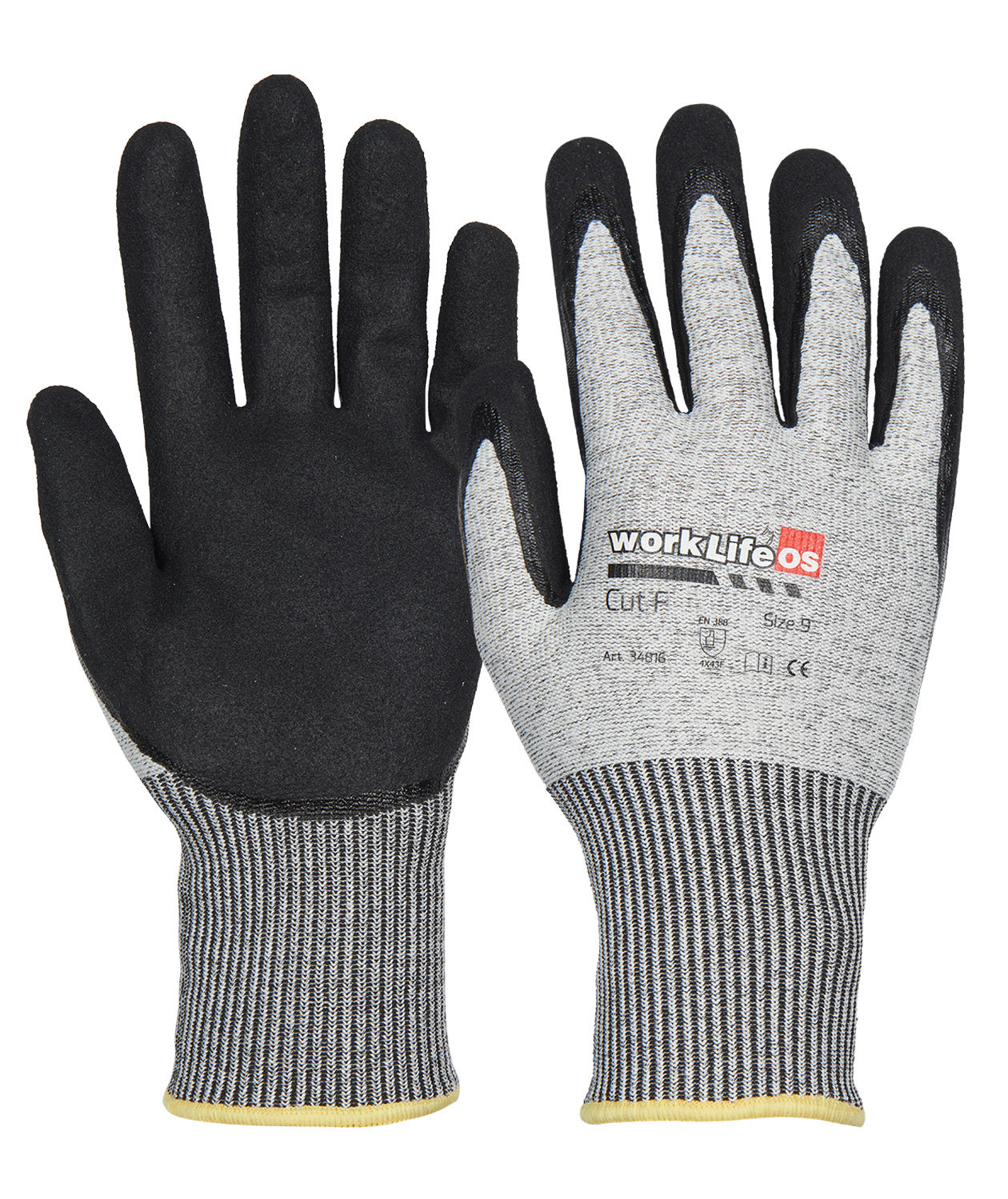 OS Worklife skj&aelig;rebeskyttelseshansker Cut F, Gr&aring;/Svart