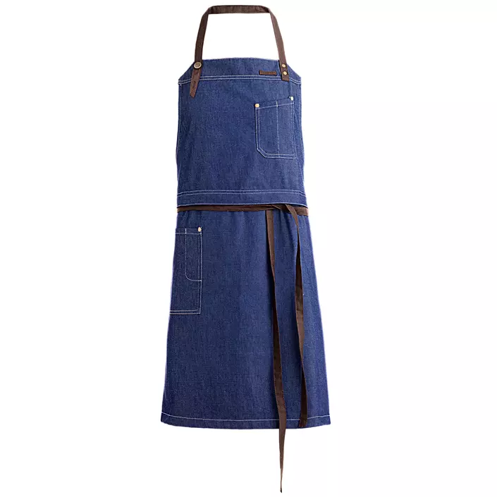 Kentaur Raw bib apron with pockets, Denim blue, Denim blue, large image number 0