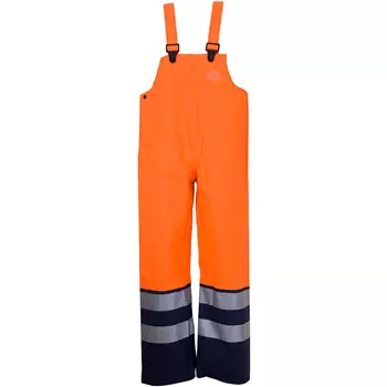 Abeko Atec rain bib and brace trousers, Hi-vis Orange/Marine