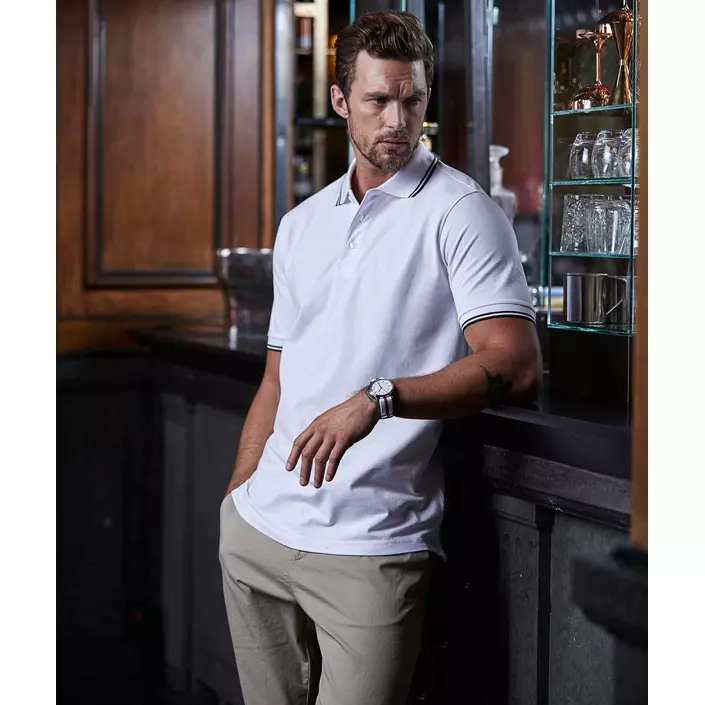 Tee Jays Luxury Stripe Stretch Poloshirt, White/Navy, large image number 1