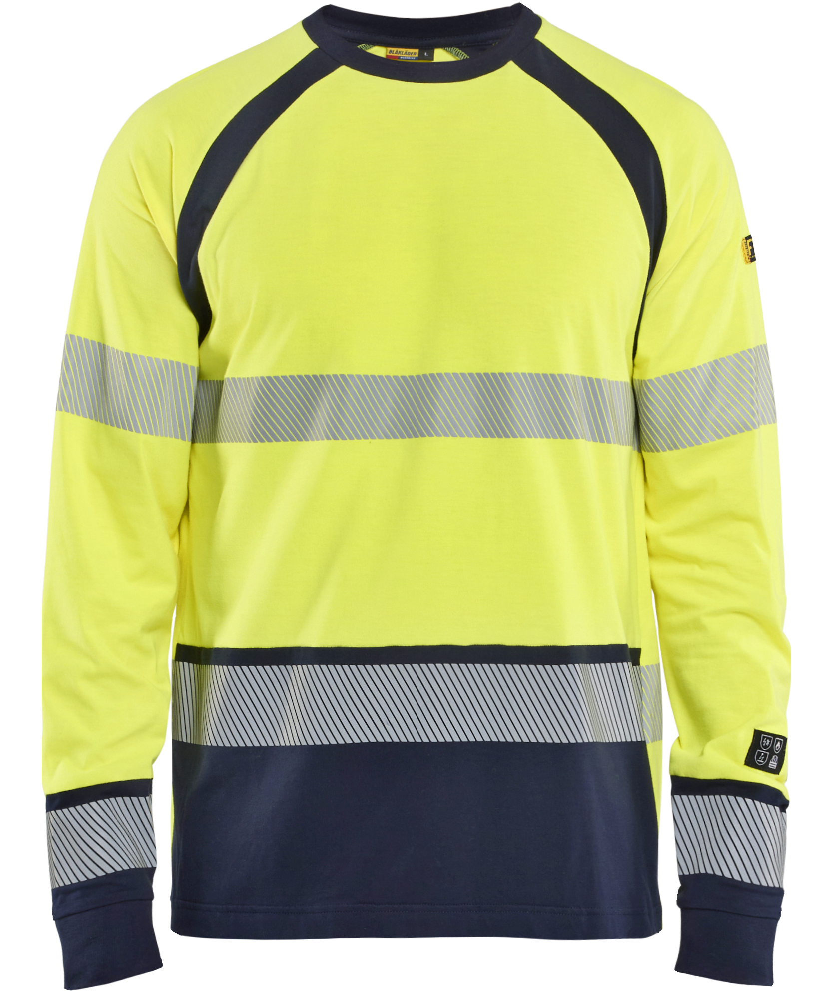 Bl&aring;kl&auml;der Multinorm l&aring;ng&auml;rmad T-shirt, Varsel yellow/marinbl&aring;