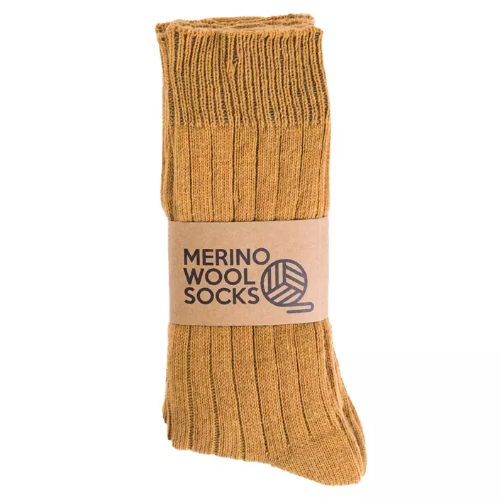3-pack sokker med merinoull, Mustard, large image number 1