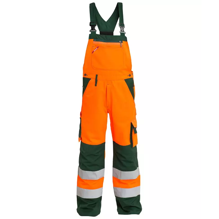 Engel work bib and brace trousers, Hi-vis Orange/Green, large image number 0