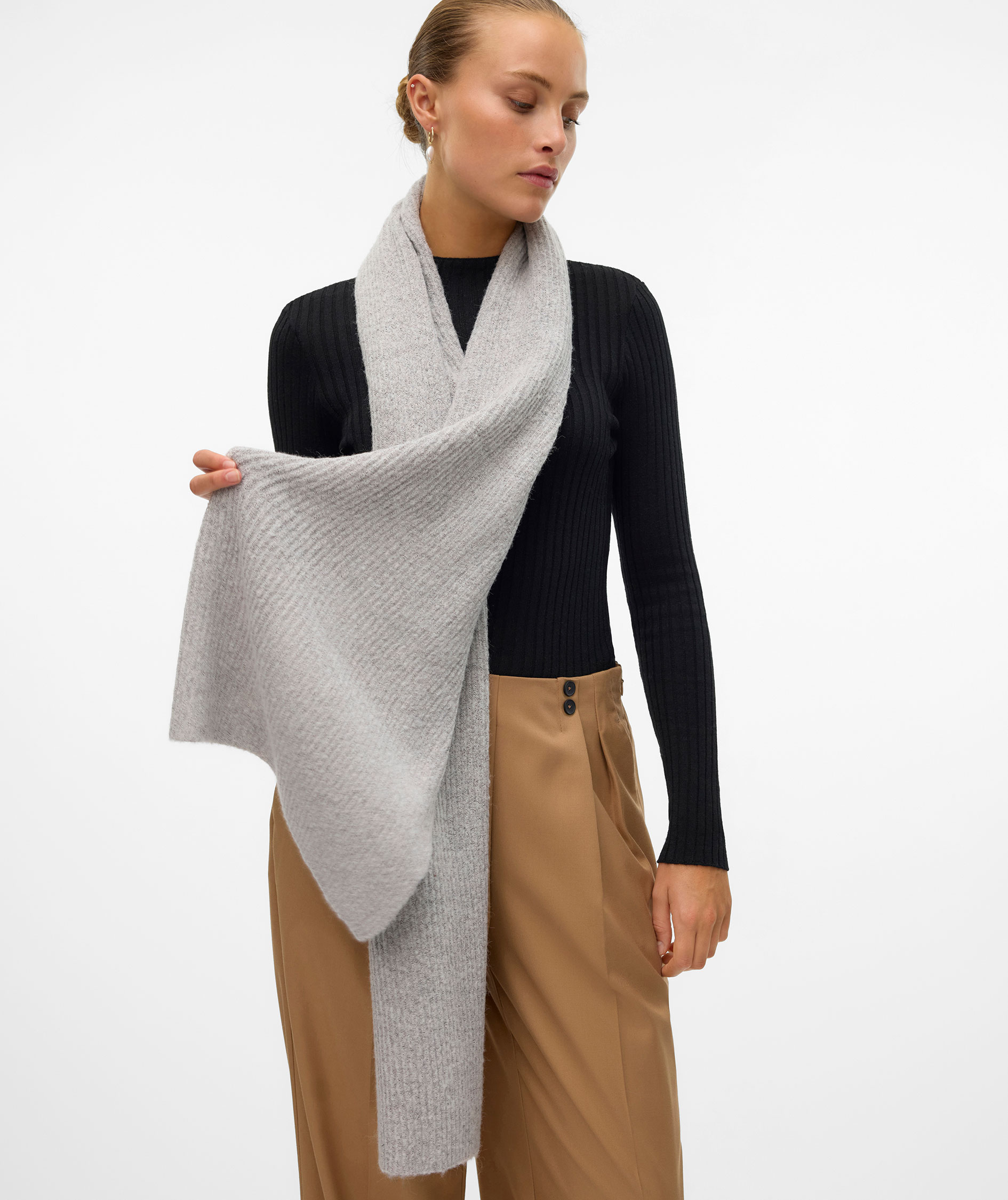 Vero Moda VMGILA Rib Schal, Light Grey Melange