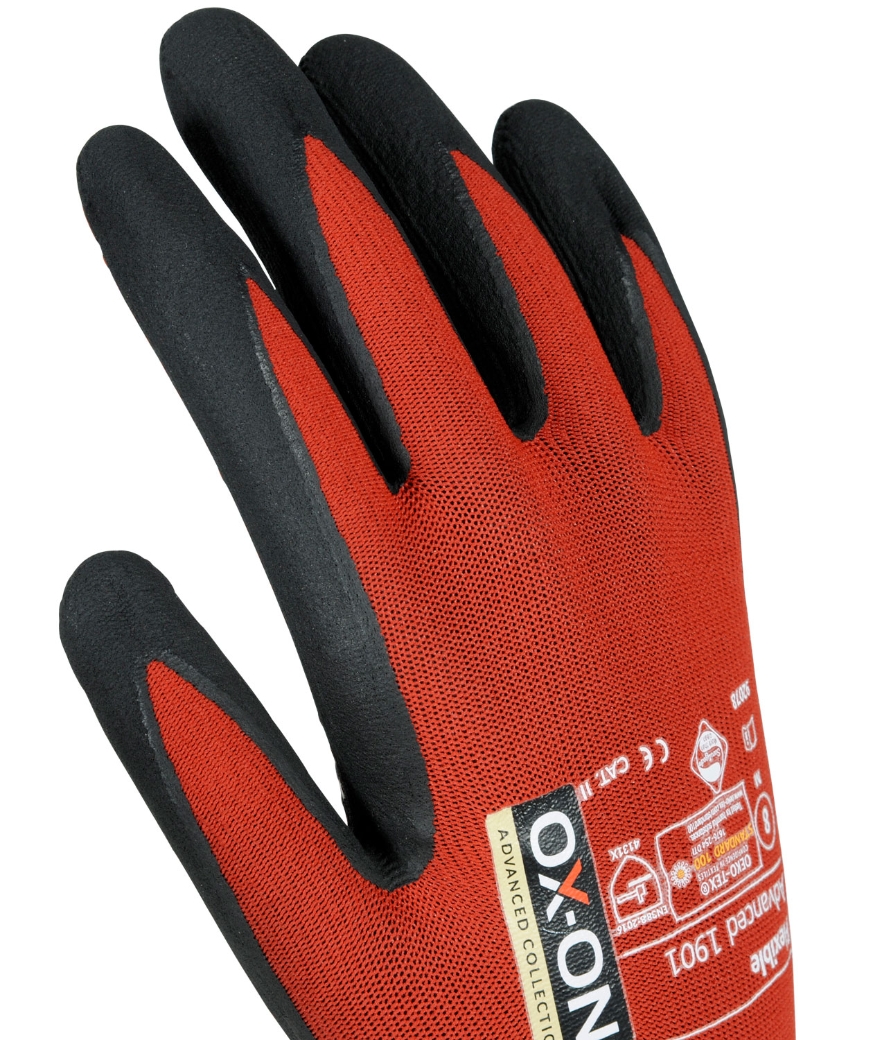 OX-ON Flexible Advanced 1901 work gloves with dots, Red/Black, large image number 1