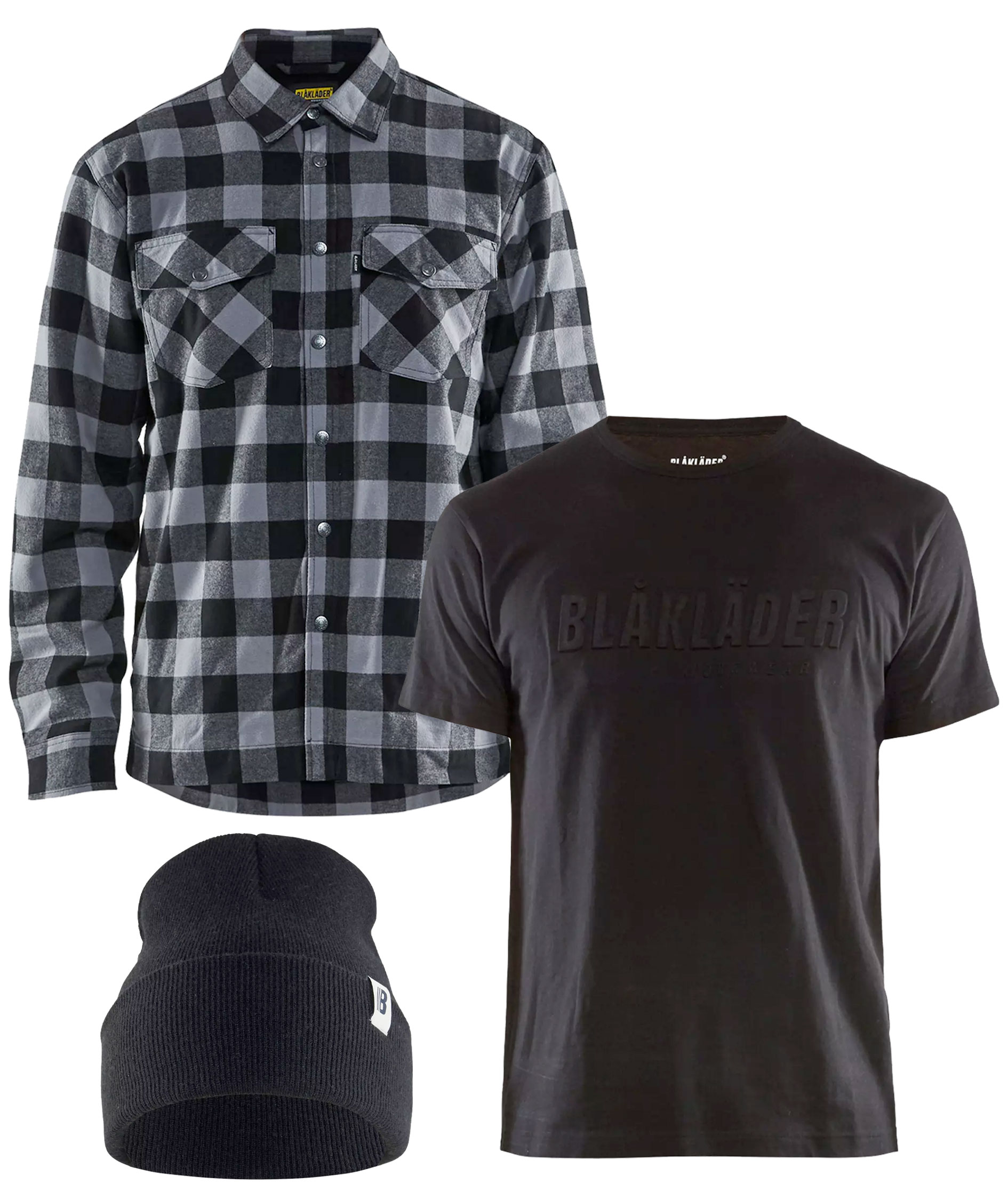 Bl&aring;kl&auml;der set with flannel shirt, T-shirt and beanie, , large image number 0
