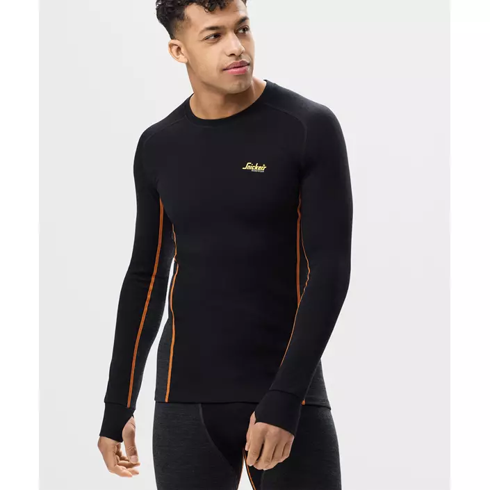 Snickers långärmad underställströja med merinoull 9480, Black/Anthracite Melange, large image number 1