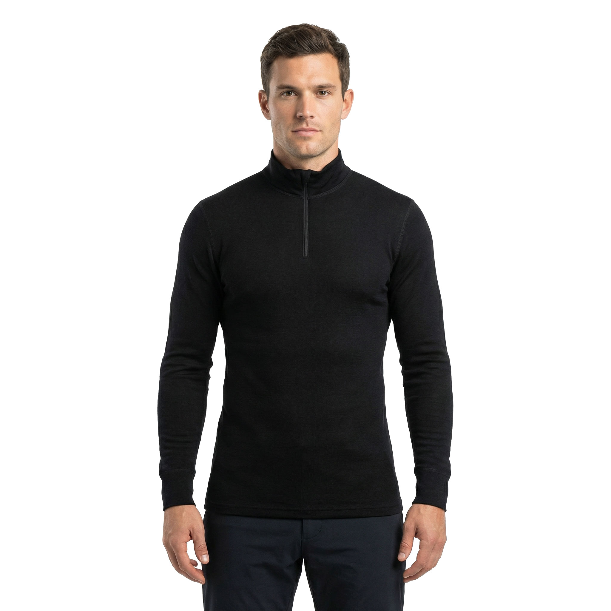 Westborn half zip lang&aelig;rmet T-shirt med merinould