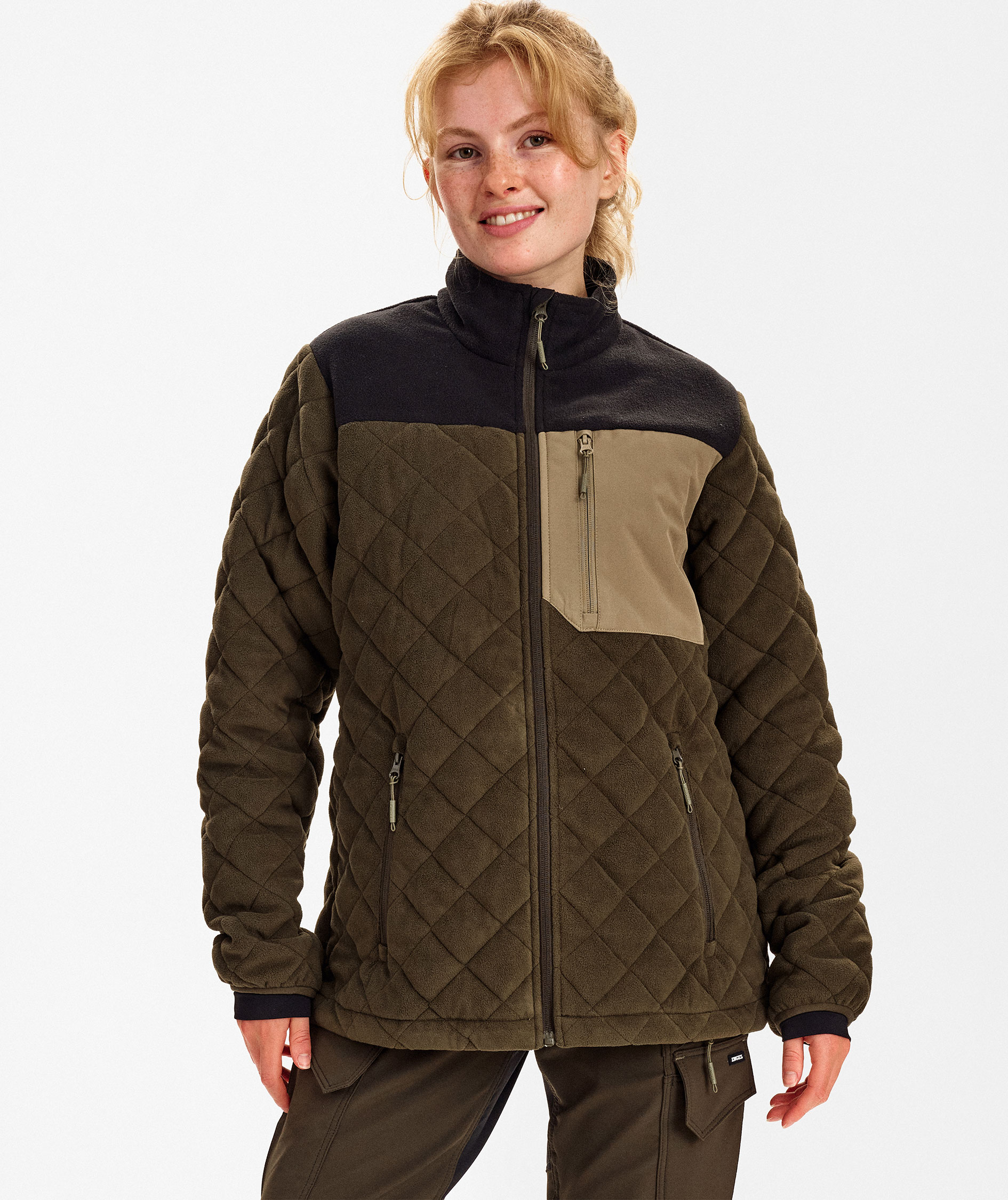 Engel Entire quilted women's fleece jacket, Forest Green/Black