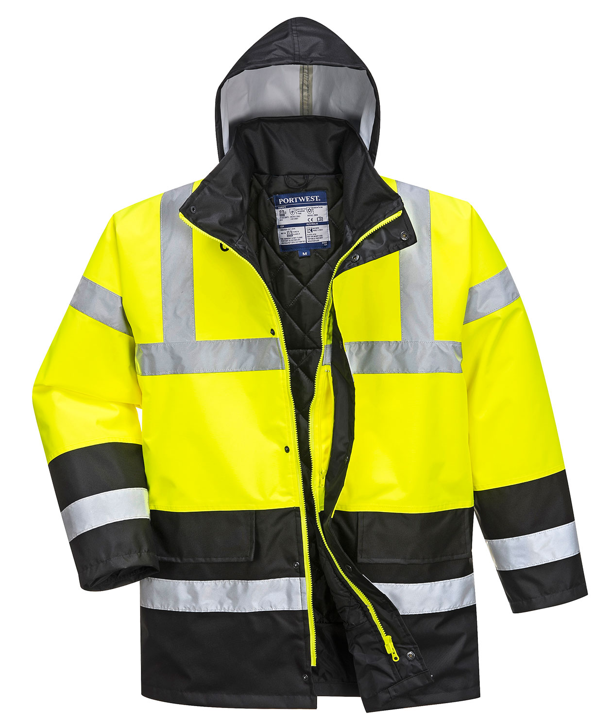 Portwest vanntett parkas, Varsel Gul/Svart, Varsel Gul/Svart, swatch