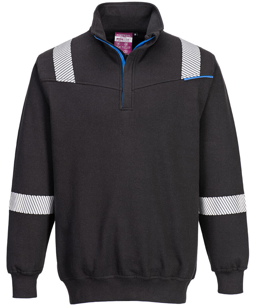 Portwest WX3 Modaflame half zip sweatshirt, Black, large image number 0