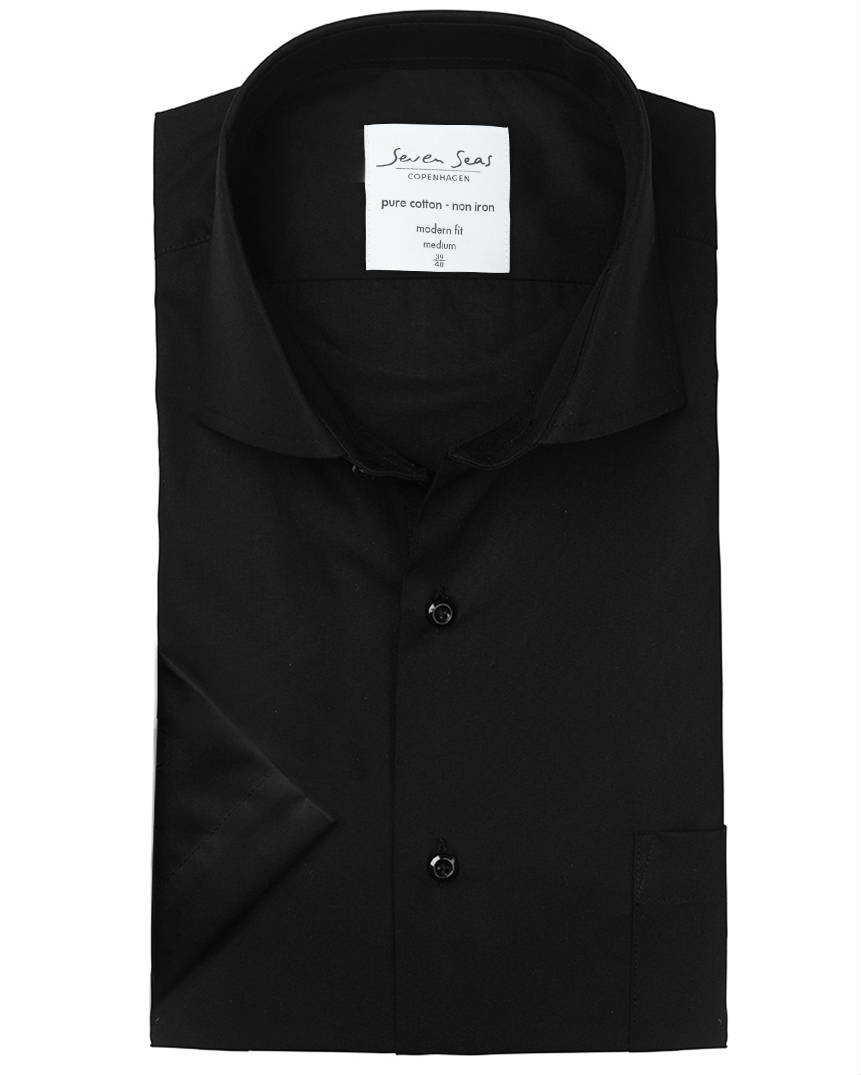 Seven Seas modern fit Poplin kort&aelig;rmet skjorte, Sort, large image number 5