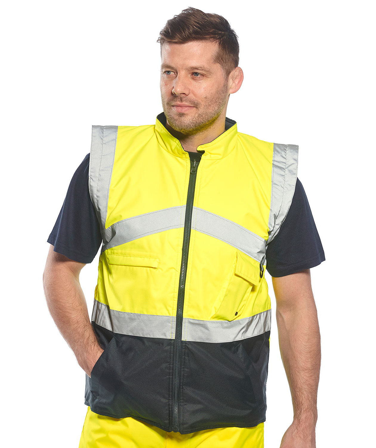 Portwest thermal jacket, Hi-vis Yellow/Marine, large image number 2