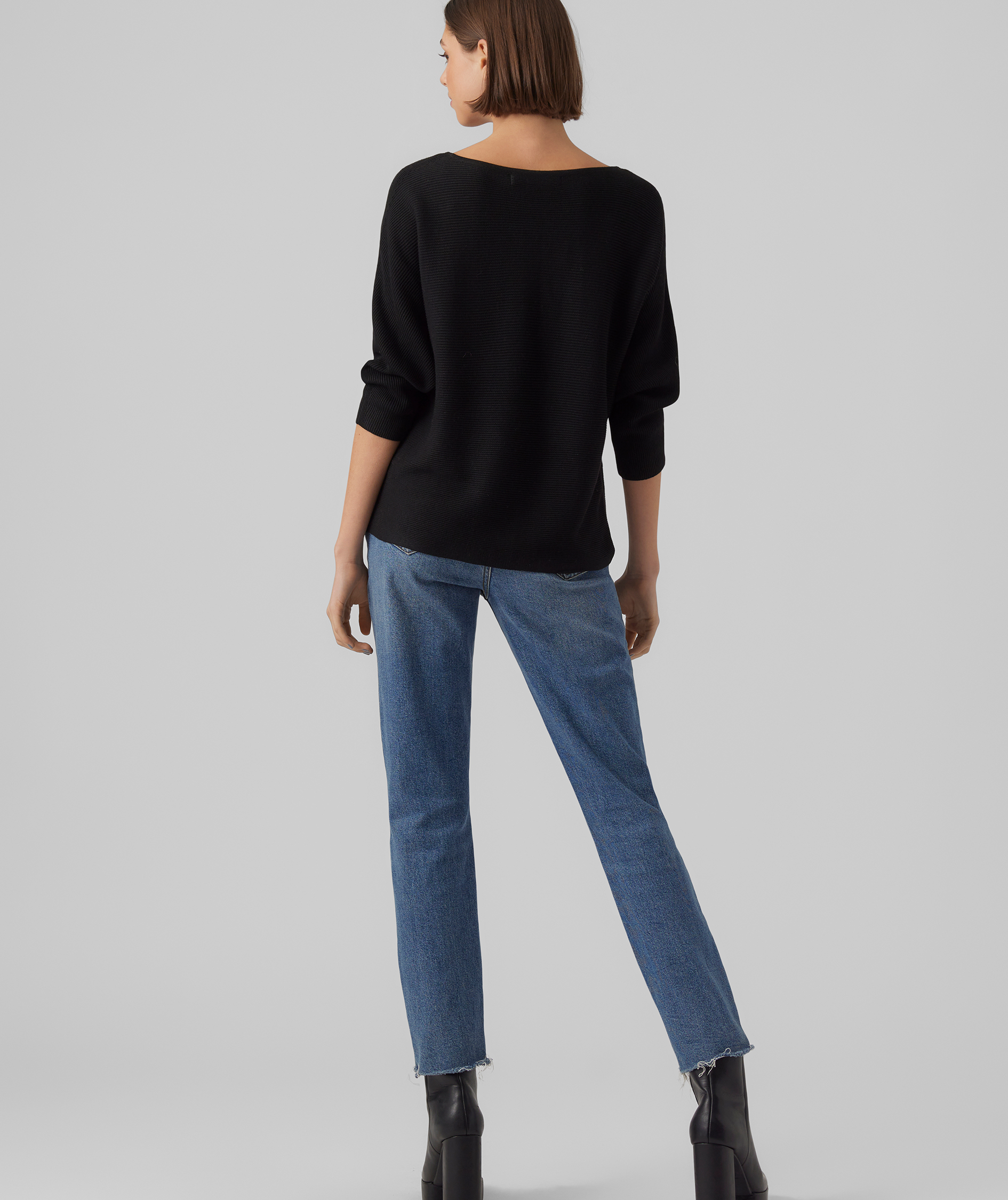 Vero Moda VMNORA 3/4 &auml;rm stickad tr&ouml;ja dam, Black, large image number 2