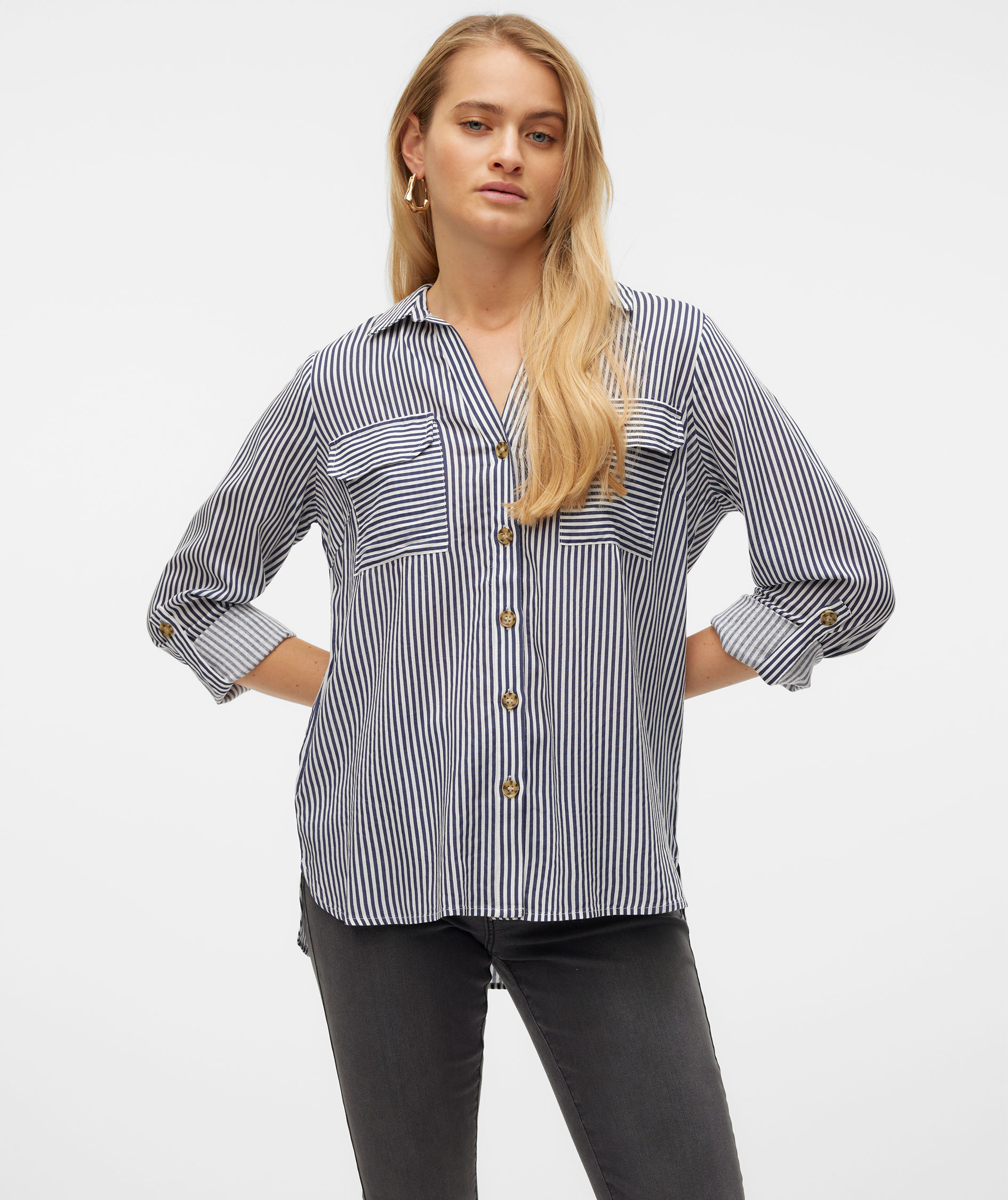 Vero Moda VMBUMPY dame skjorte, Snow White/India Ink, large image number 5