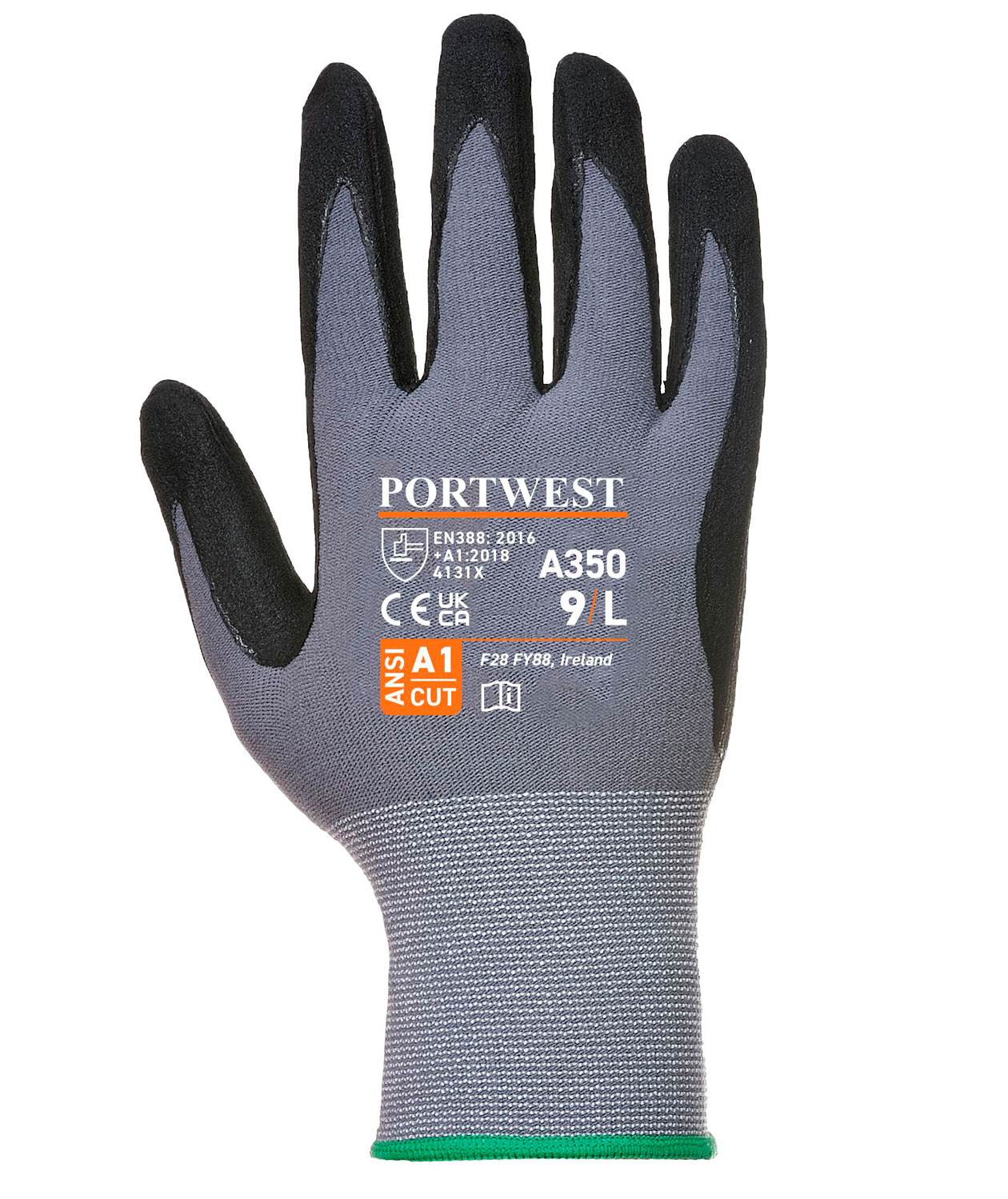 Portwest A350 DermiFlex arbeidshansker, Svart/Gr&aring;, large image number 1